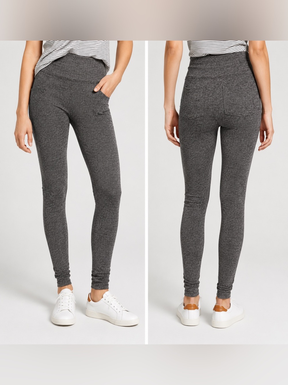 Athleta Herringbone High Rise Metro Leggings Gray Medium Side Pockets Cozy Knit